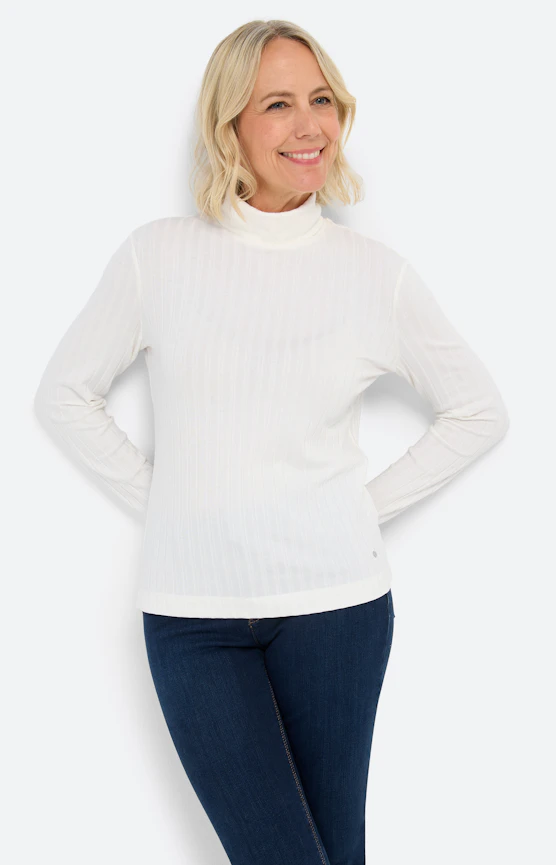 Langarmshirt mit Rollkragen, weiß