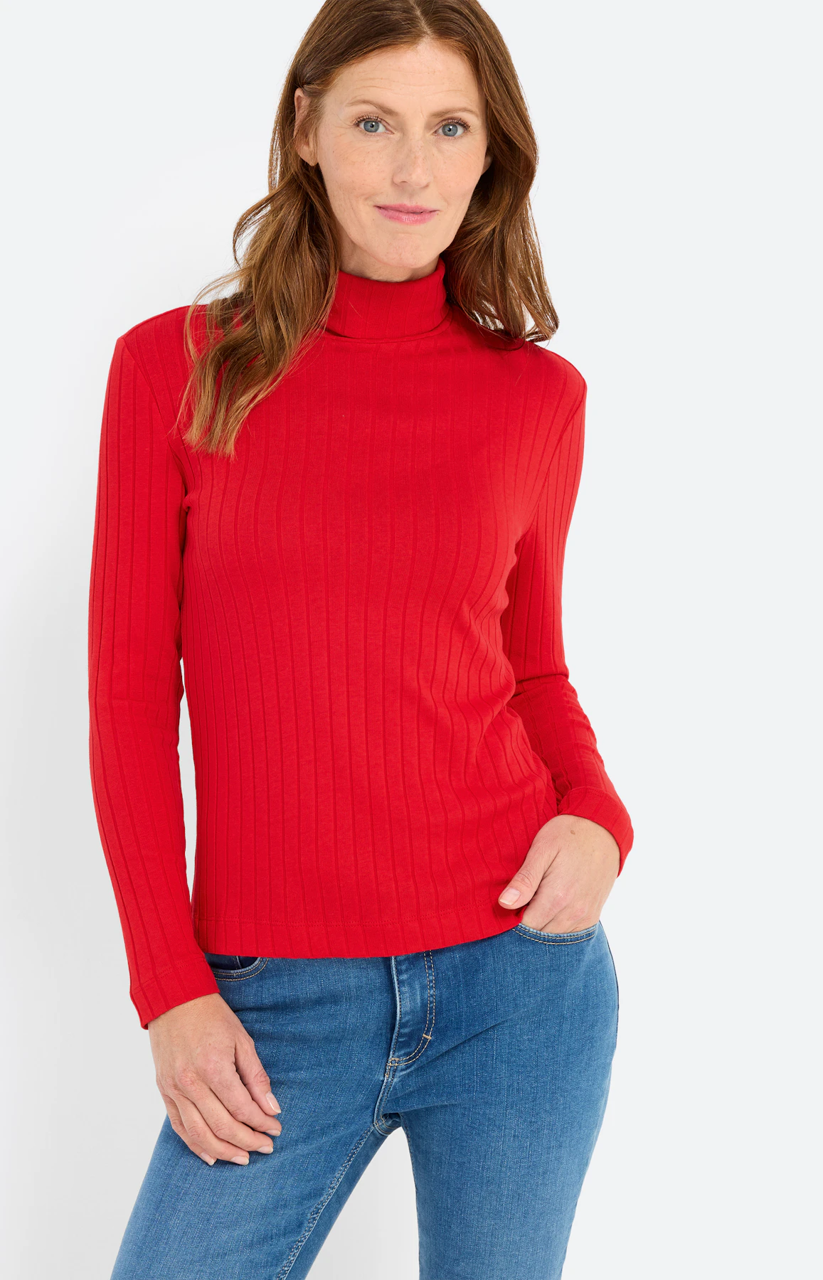 Shirt met lange mouwen en col, rood
