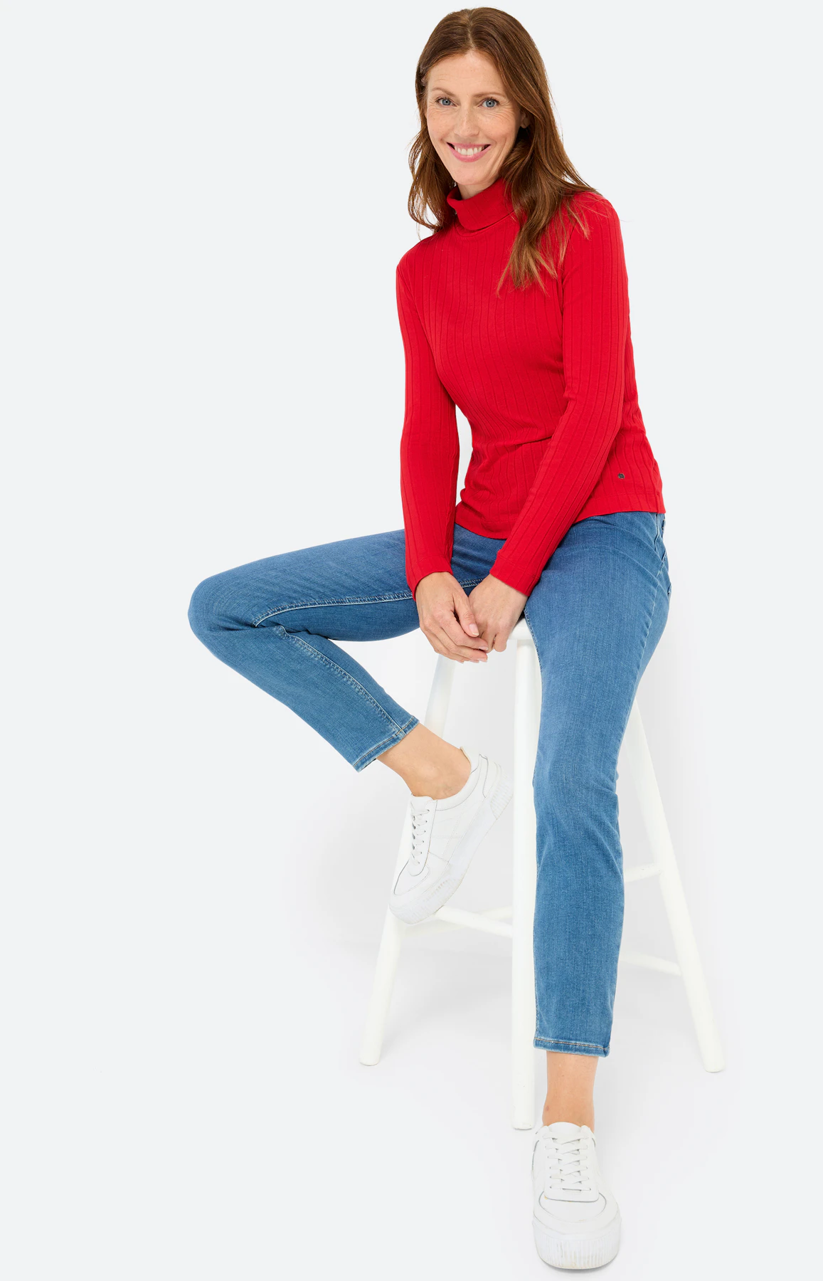 Shirt met lange mouwen en col, rood