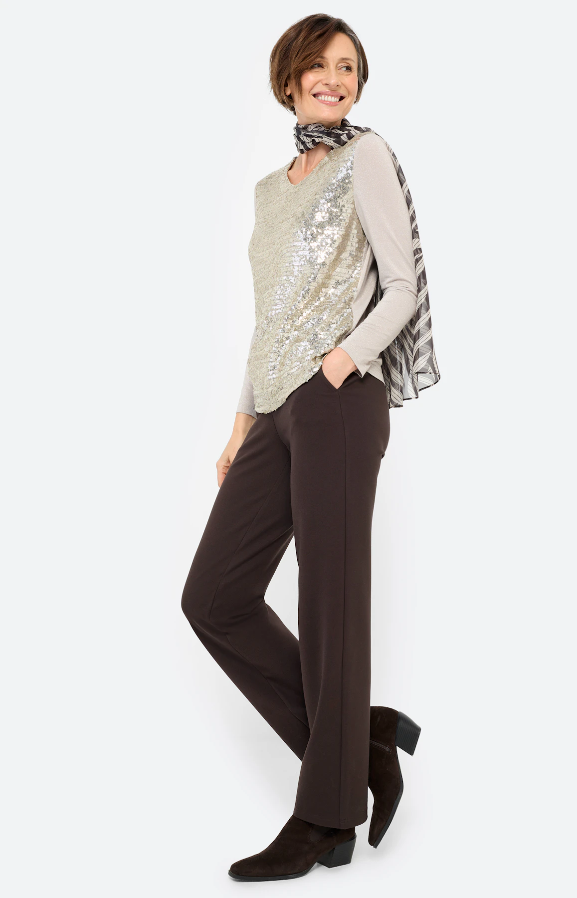Shirt met pailletten, beige