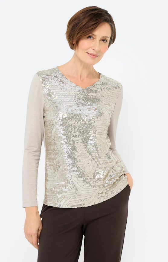 Shirt met pailletten, beige