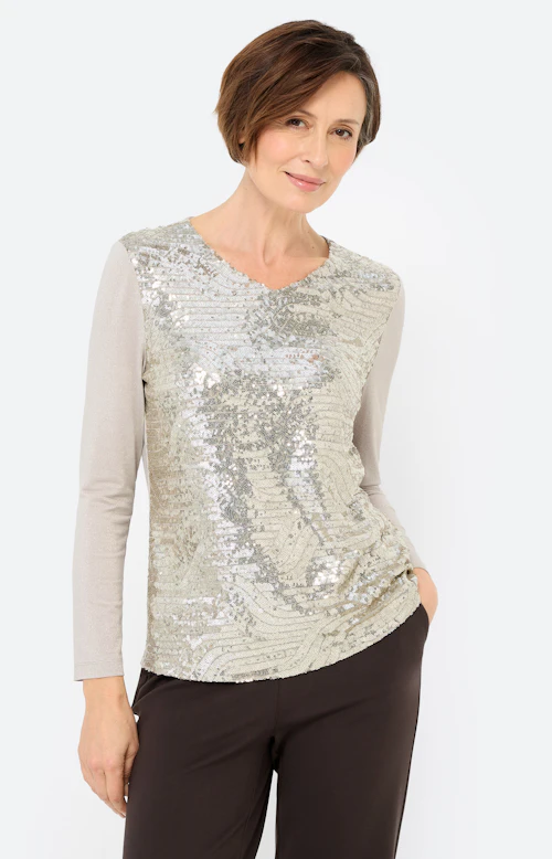 Shirt met pailletten, beige