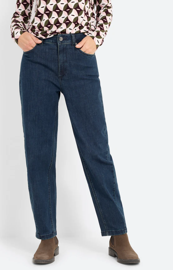 Jeans met barrel-leg 28 inch, dark denim