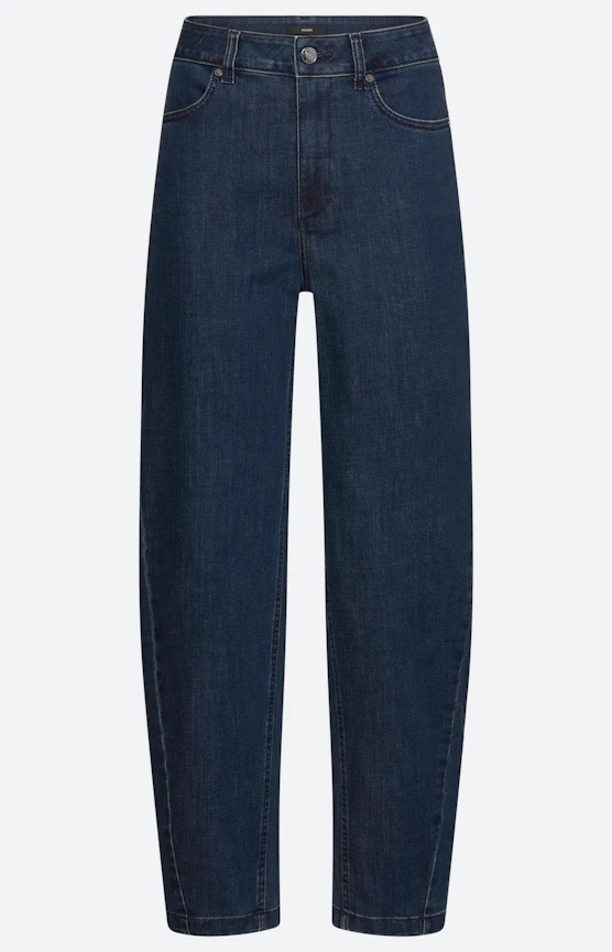 Jeans met barrel-leg 28 inch, dark denim