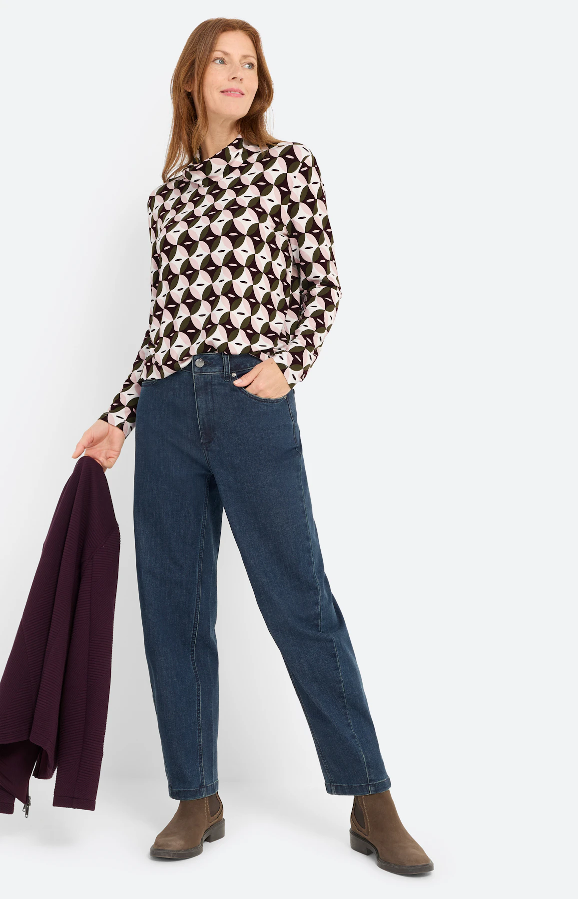 Jeans met barrel-leg 28 inch, dark denim