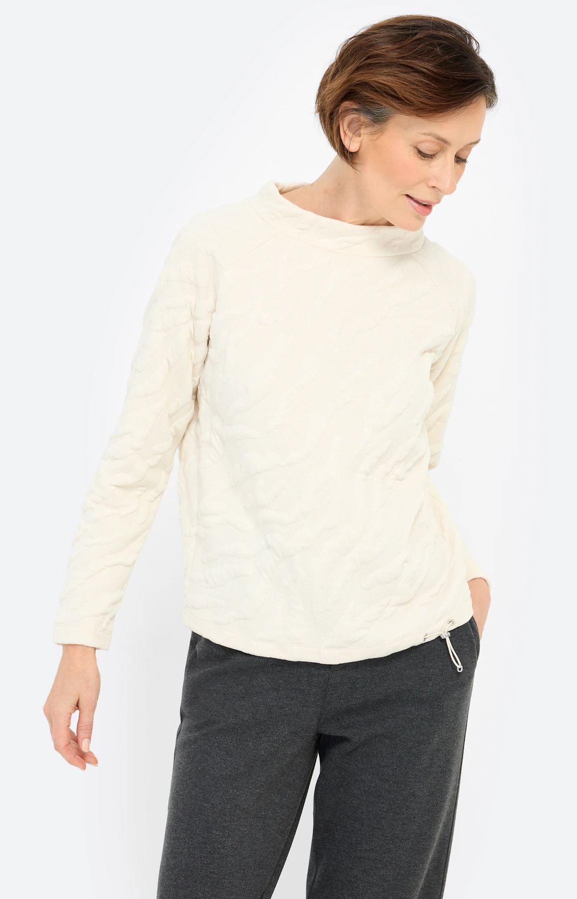 Sweatshirt met zebrastructuur, beige