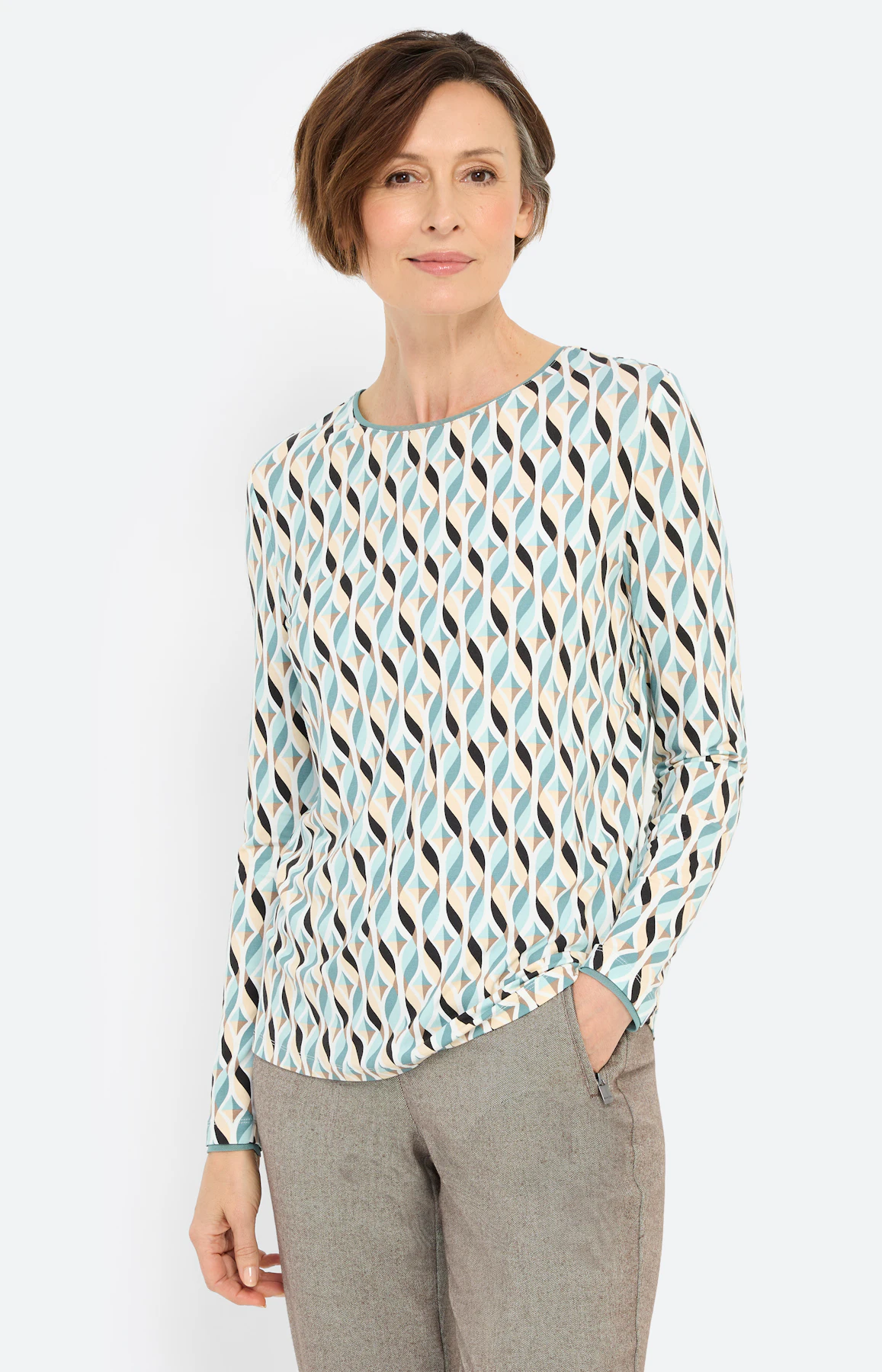 Shirt met lange mouw en mesh-rand, mint