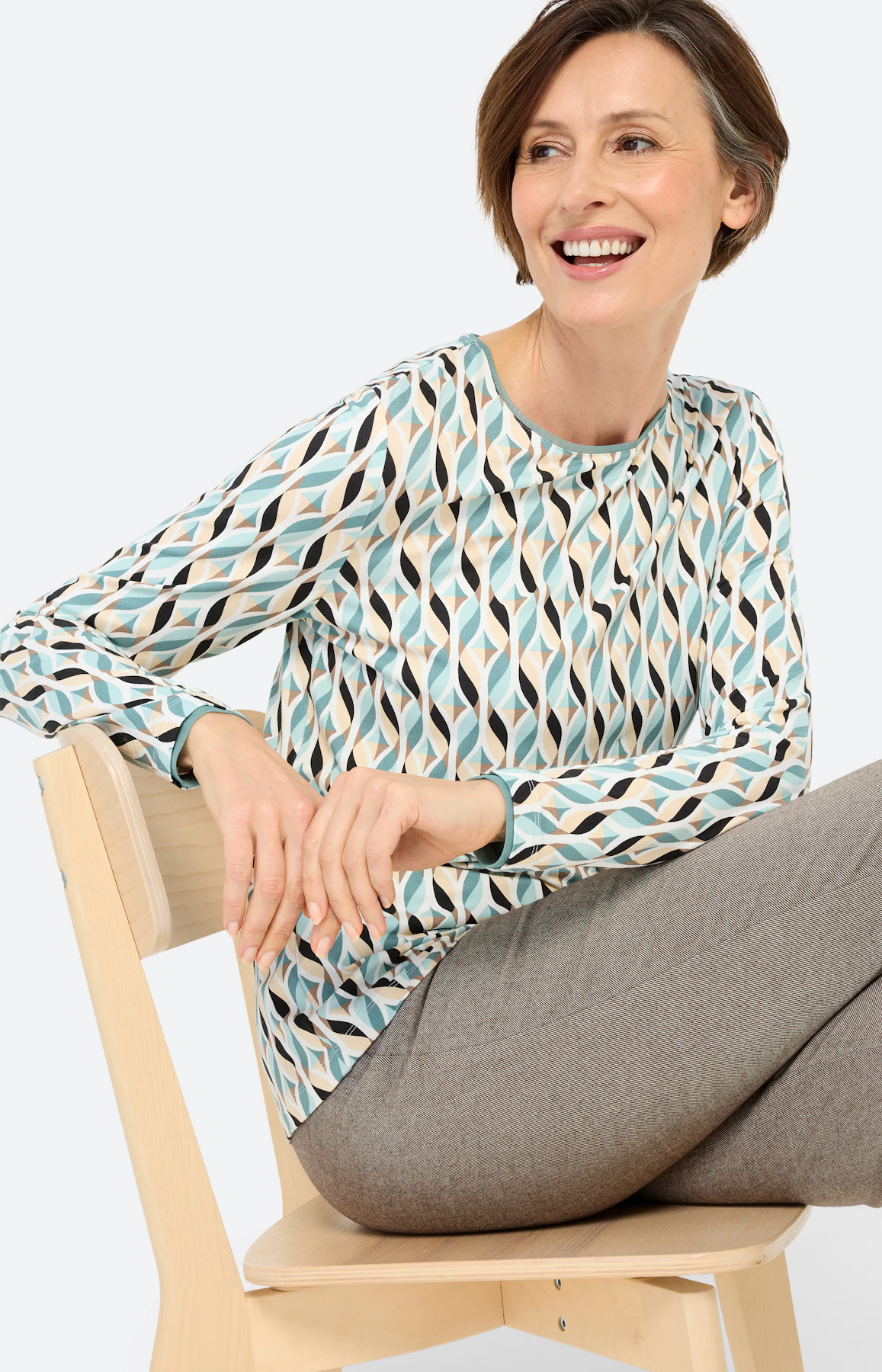 Shirt met lange mouw en mesh-rand, mint