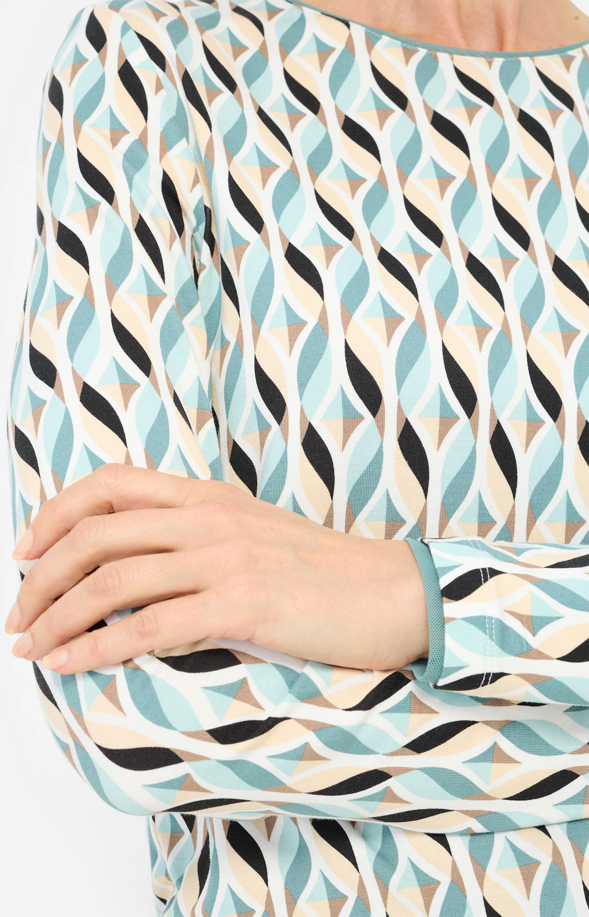 Shirt met lange mouw en mesh-rand, mint