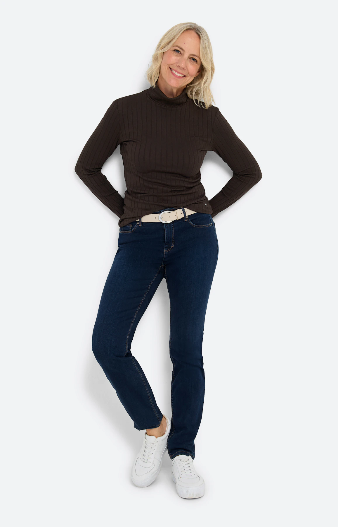 Shirt met lange mouwen en col, bruin