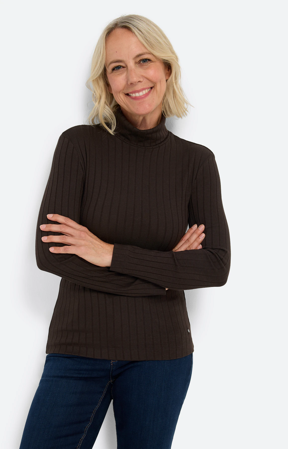 Shirt met lange mouwen en col, bruin