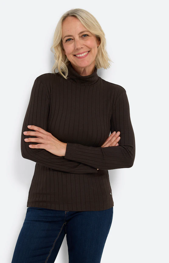 Langarmshirt mit Rollkragen, braun