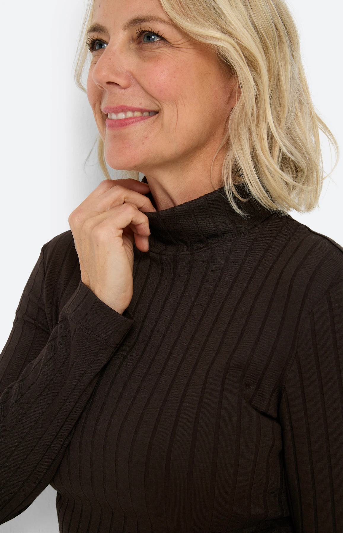 Shirt met lange mouwen en col, bruin