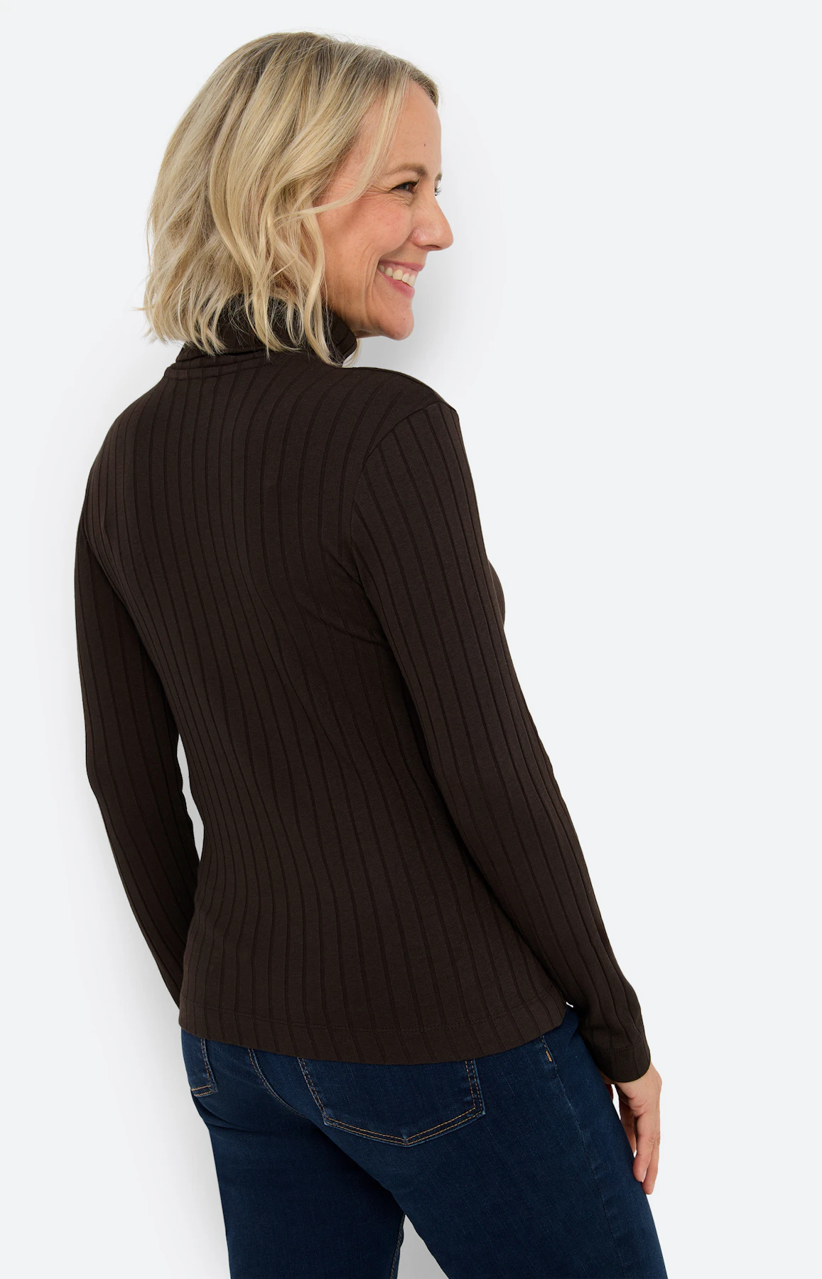 Shirt met lange mouwen en col, bruin