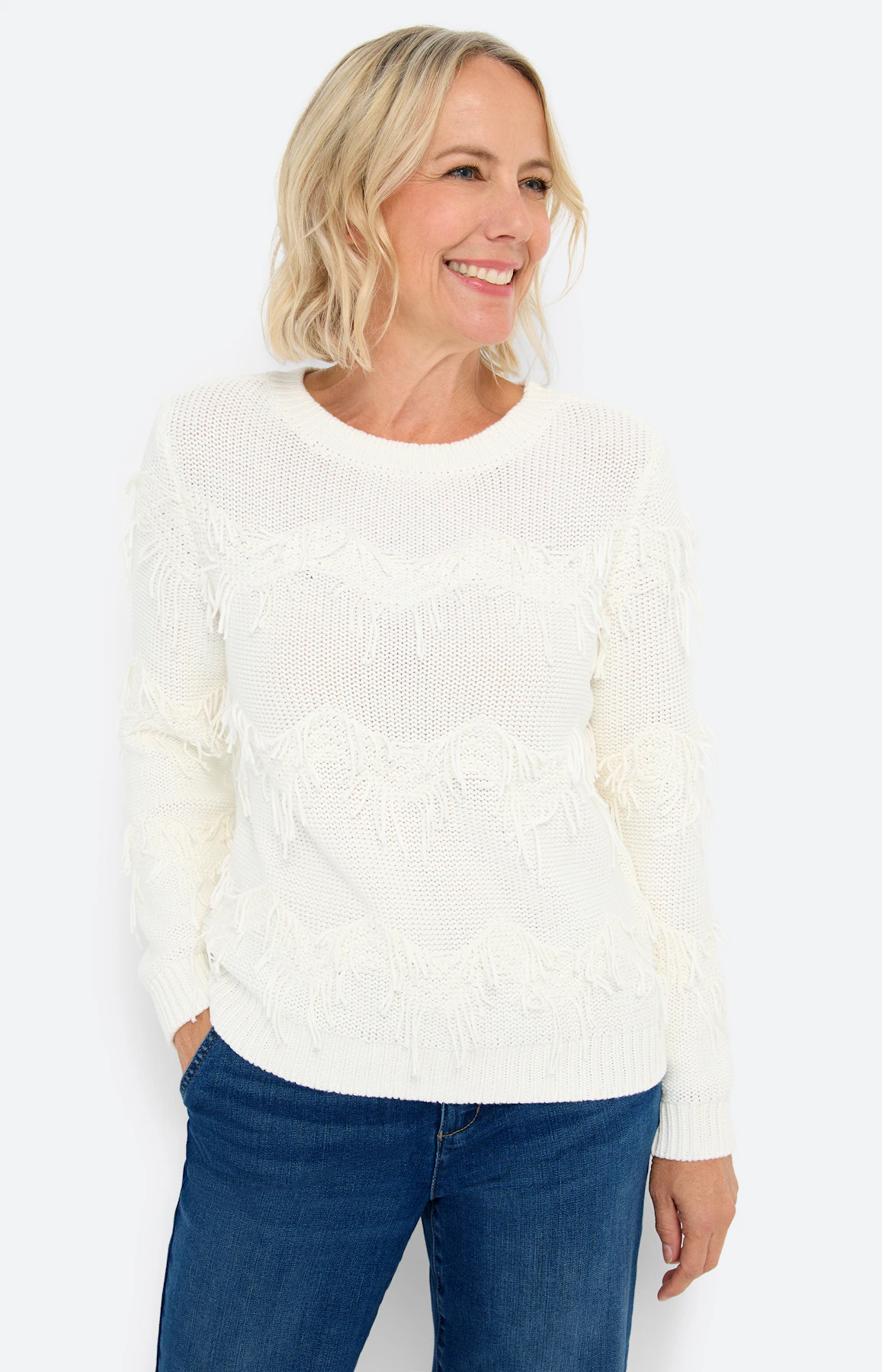 Trui met franjedetails, wit