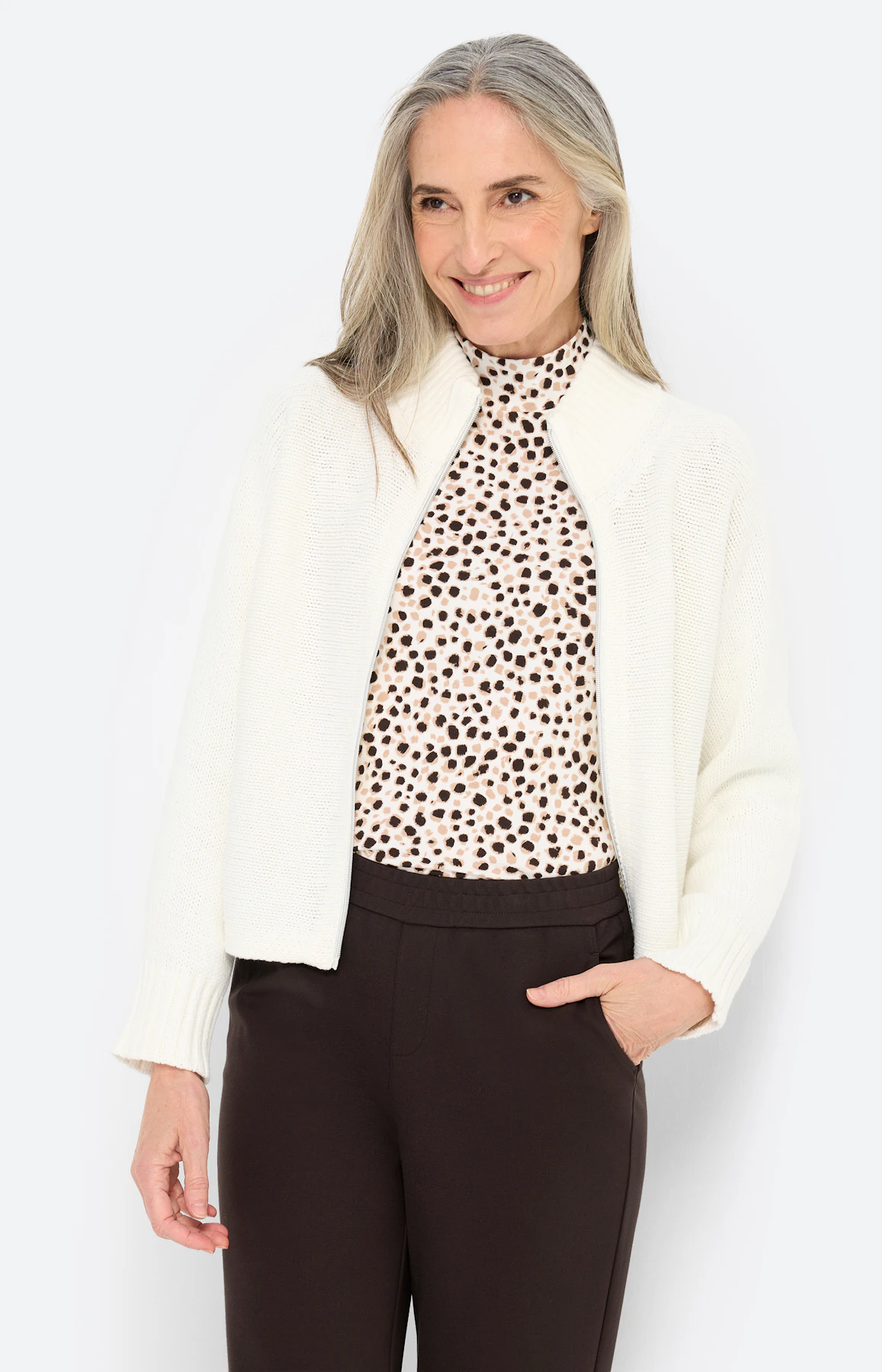 Cardigan met ritssluiting, wit