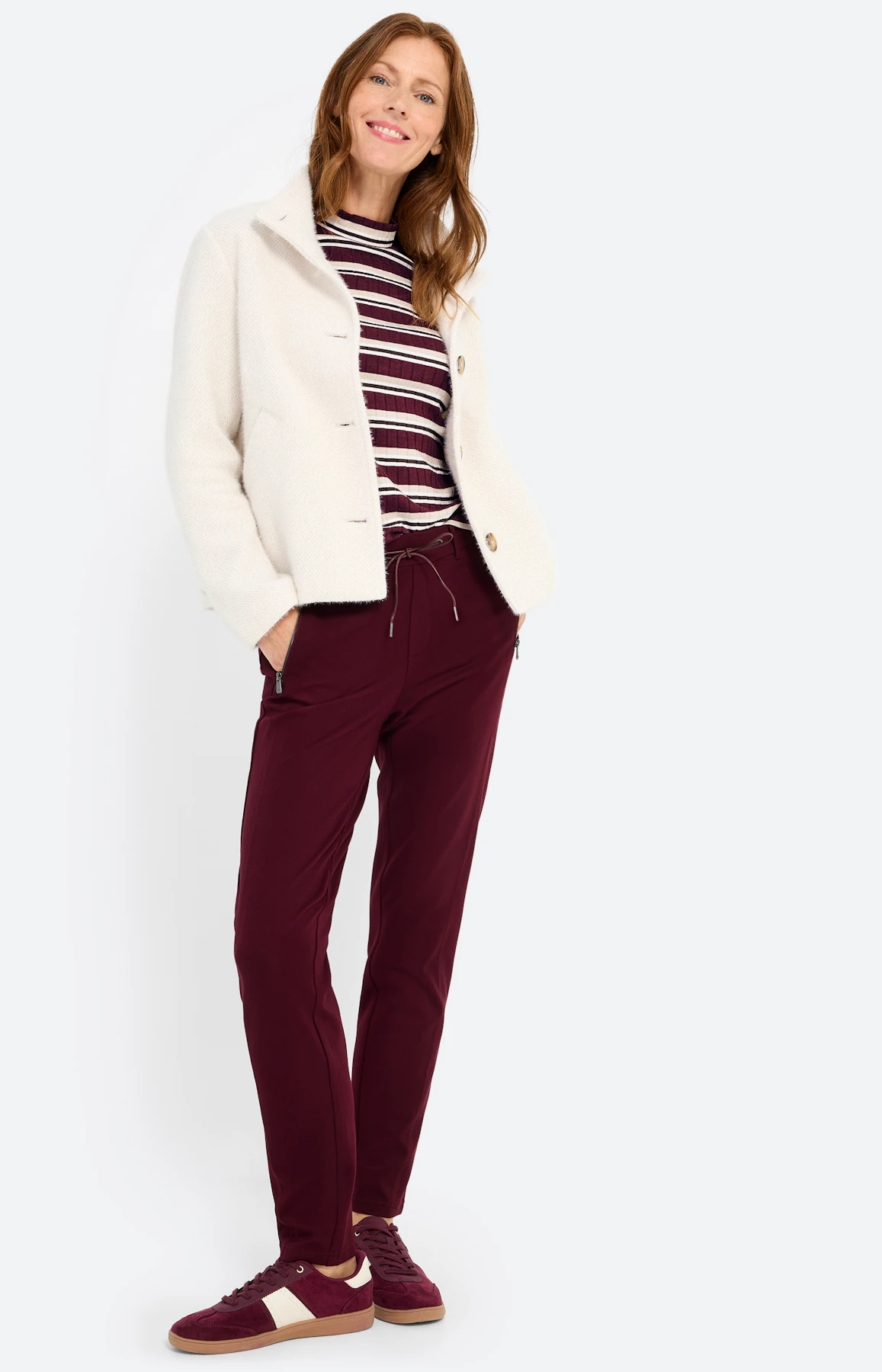 Broek met stretchband 30 inch, wijnrood