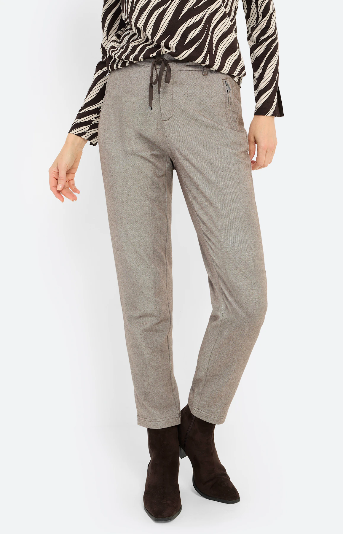 Broek met elastische band 30 inch, taupe