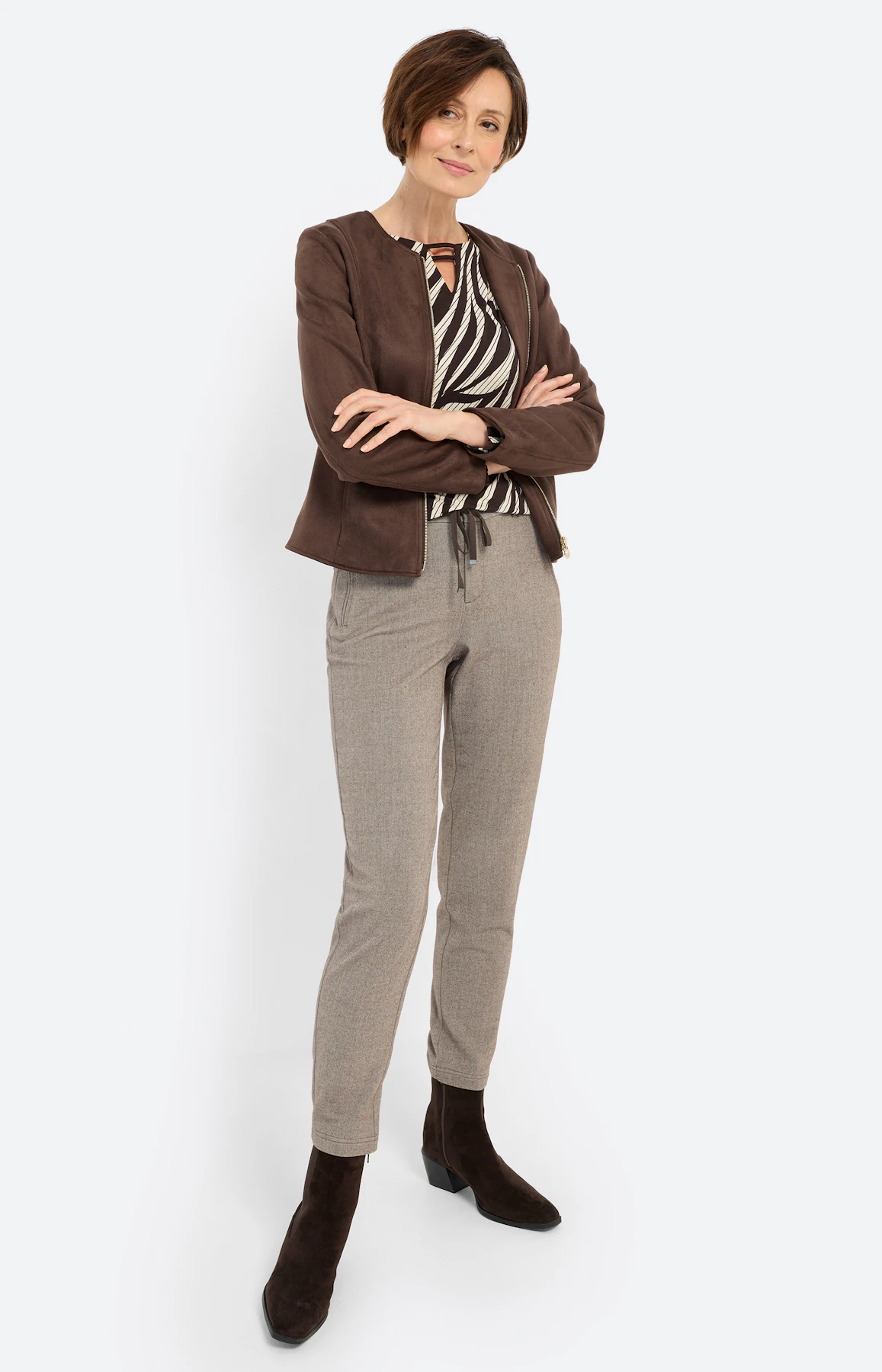 Broek met elastische band 30 inch, taupe
