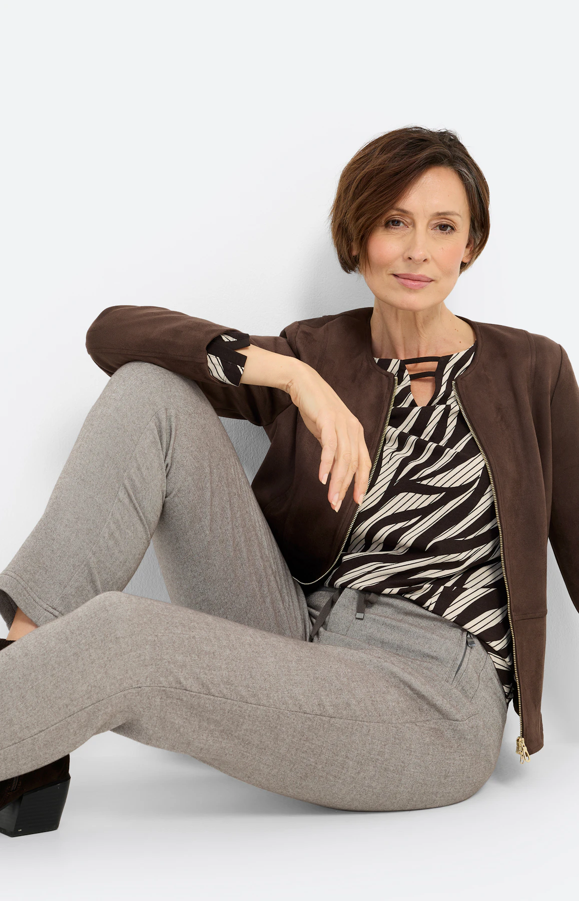 Broek met elastische band 30 inch, taupe